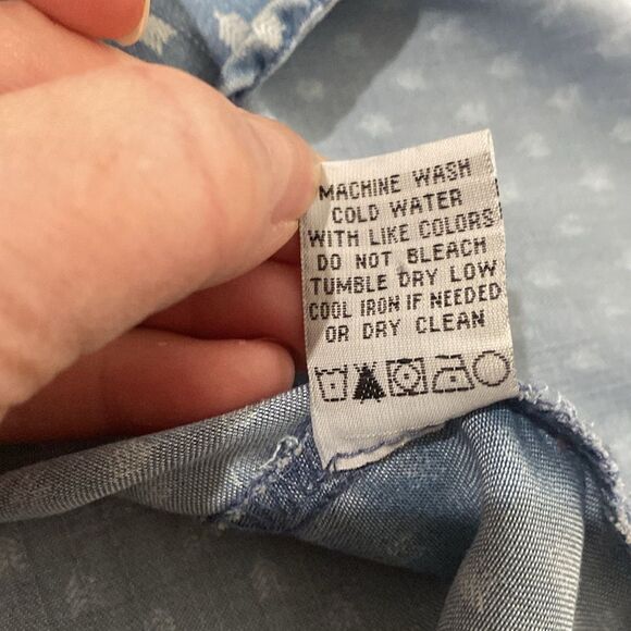 Velvet Heart Arrow Print Chambray Roll-Tab Sleeve Button Down Shirt Sz L - Picture 7 of 8